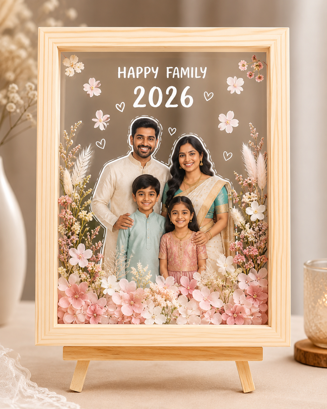 Handcrafted 3D Dried Flower Art Frame | 28x23cm