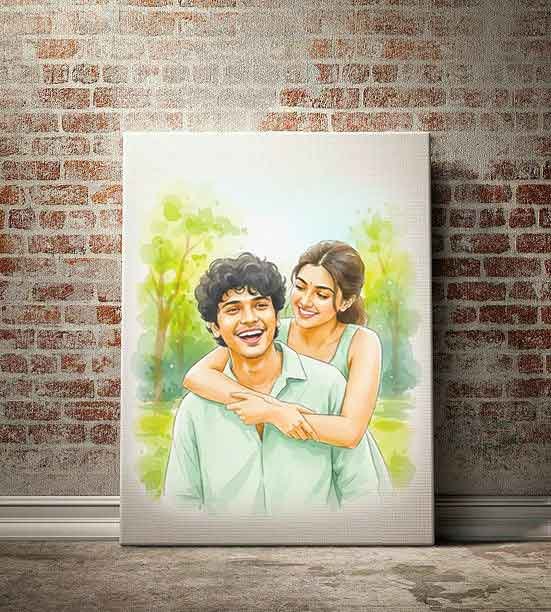 Personalized AI Watercolor Portrait Canvas Print | 12x18